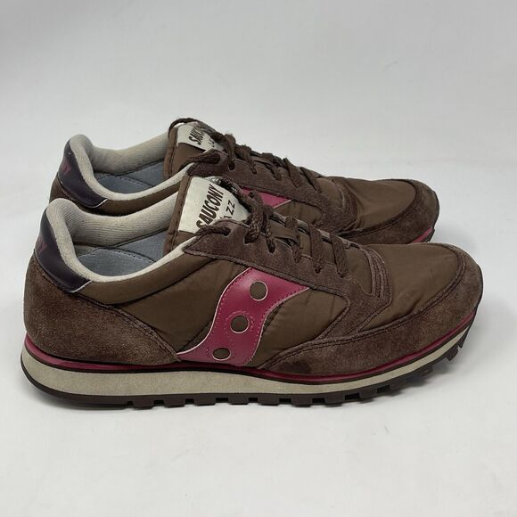 Saucony Jazz Sneakers Womens 10 Brown Nylon Suede Retro Running Shoes S1044 - Picture 1 of 16